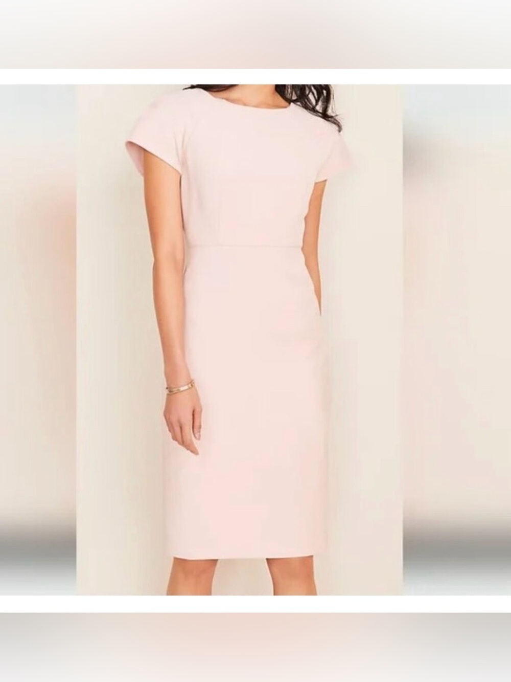 NWT Ann Taylor Blush Pink Double weave Sheath Cap Sleeve Midi Dress Size 6/T